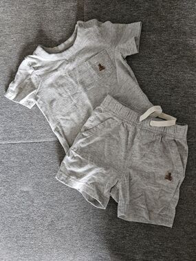 GAP Gray Two-Piece Cotton Onesie and Shorts Set